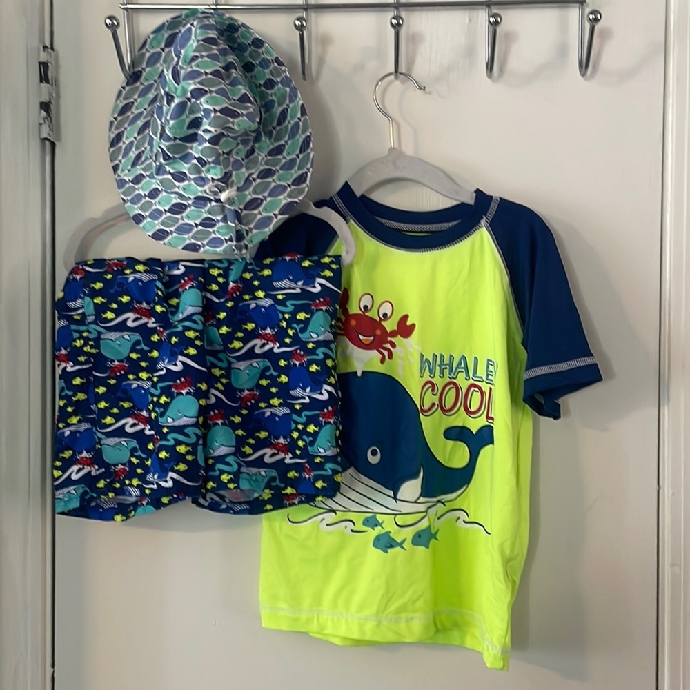 Quad Seven “Whaley cool” boys bathing suit w/ Sun hat